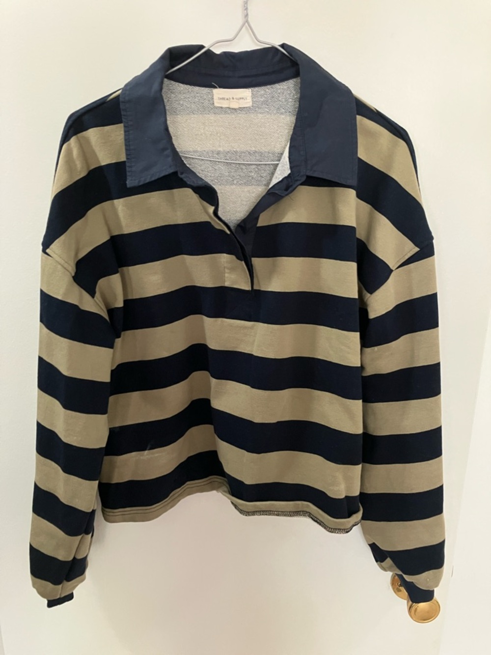 Thread & Supply Navy and Olive Striped Rugby Shirt